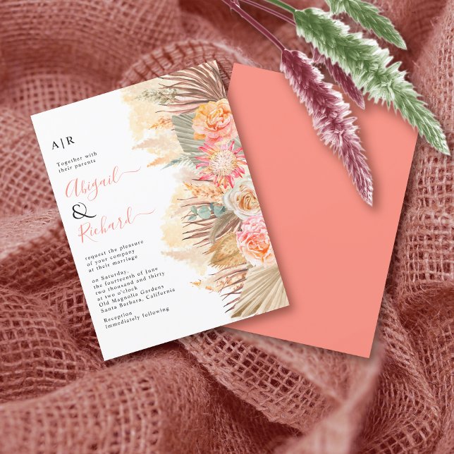 BUDGET Pampas grass coral wedding invitation (Creator Uploaded)