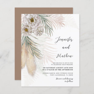 Budget Pampas Grass & Floral Wedding Invitation