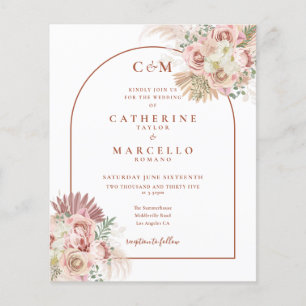 Budget Pampas Grass Monogram Wedding Invitation