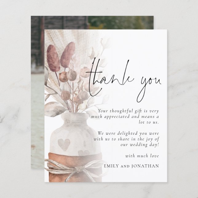 Budget Pampas Grass Overlay Photo Wedding Thanks (Front/Back)