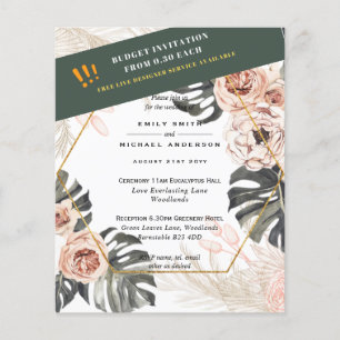 BUDGET PAMPAS GRASS Peach Tan Wedding INVITATIONS Flyer