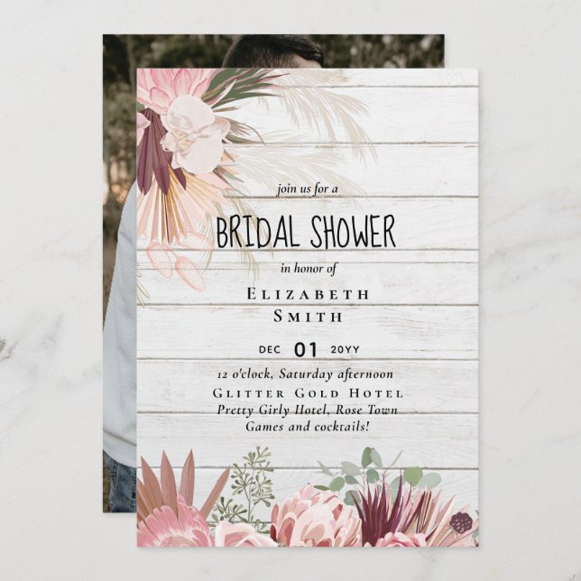 BUDGET Pampas Grass PHOTO Bridal Shower Invite (Front/Back)
