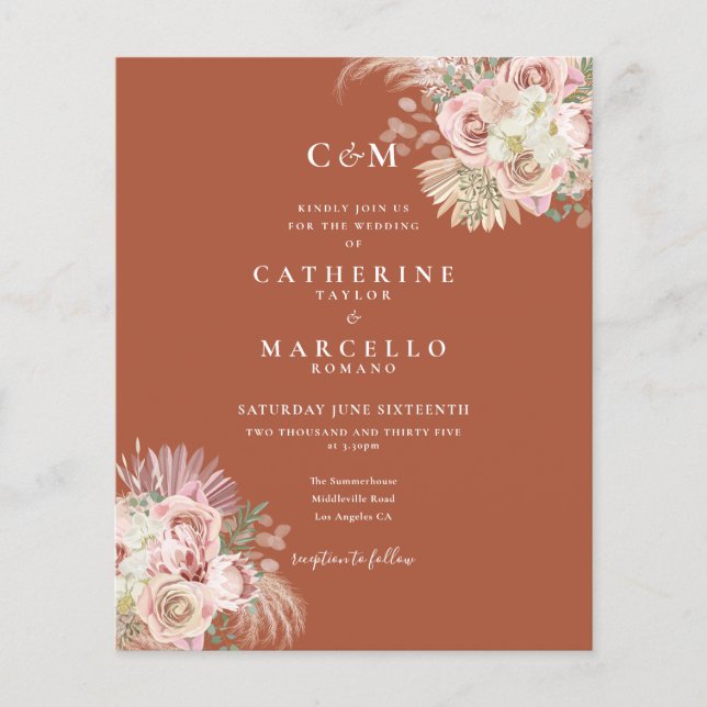 Budget Pampas Grass Photo Monogram Wedding Invite (Front)