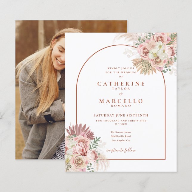 Budget Pampas Grass Photo Wedding Invitation (Front/Back)