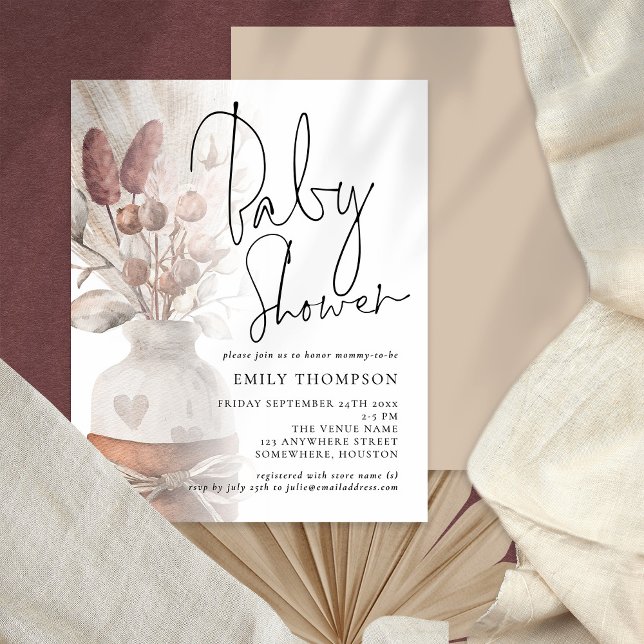 Budget Pampas Grass Script Baby Shower Invite (Creator Uploaded)