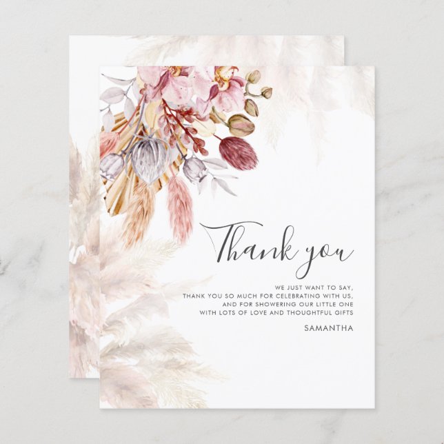 Budget Pampas Grass Script Baby Shower Thank You (Front/Back)