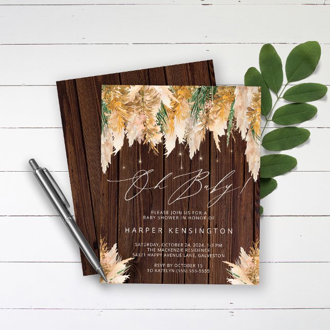 Budget Pampas Grass Wood Baby Shower Invitation (Creator Uploaded)