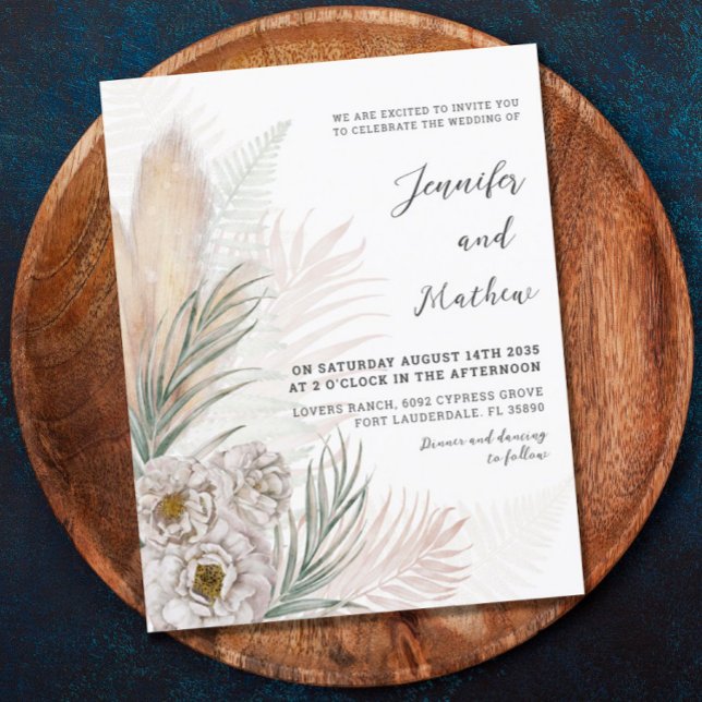Budget Pampas & White Floral Wedding Invitation (Creator Uploaded)