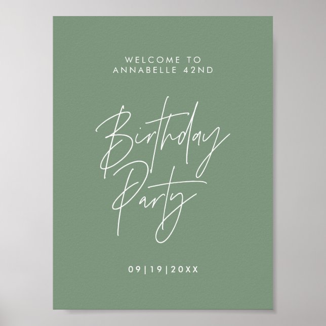 Budget party decor sage Green birthday welcome (Front)
