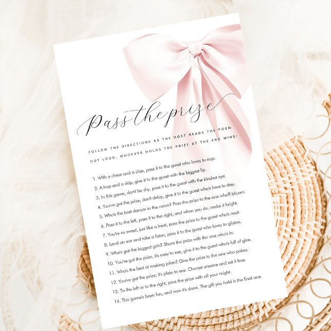 Budget Pass the prize Pink Bow Baby Shower Game Flyer (Creator Uploaded)