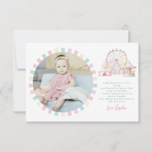 BUDGET Pastel Colour Carnival Circus Birthday Phot Thank You Card