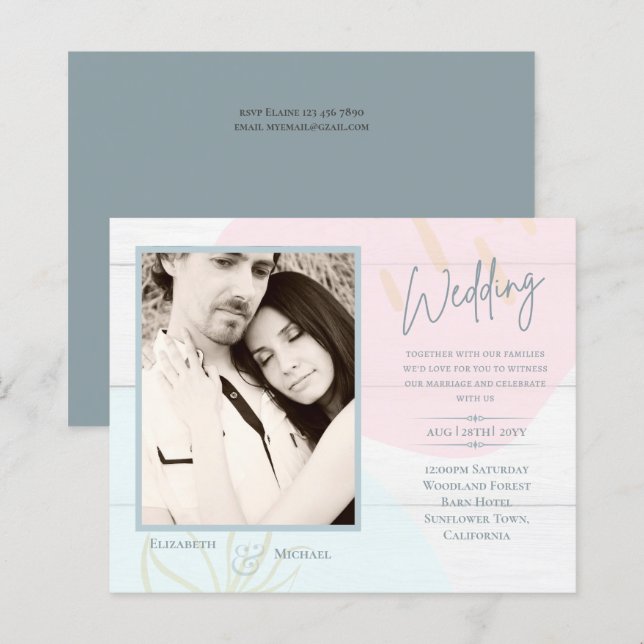 BUDGET Pastel Pink Blue Photo Wedding Invite (Front/Back)