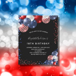 Budget patriotic birthday black invitation<br><div class="desc">A chic black background. Decorated with patriotic coloured  balloons in red blue and white. Personalise and add a name and party details. The name is written with a hand lettered style script.</div>