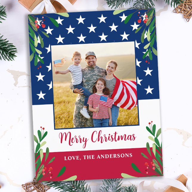 Budget Patriotic Christmas Military Photo USA Flag Postcard (Creator Uploaded)