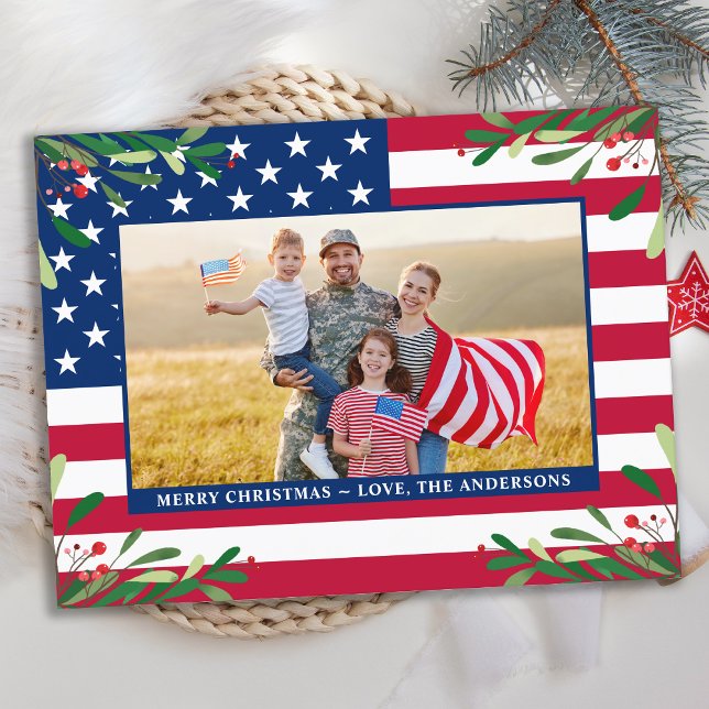 Budget Patriotic Christmas Photo American Flag Postcard (Creator Uploaded)