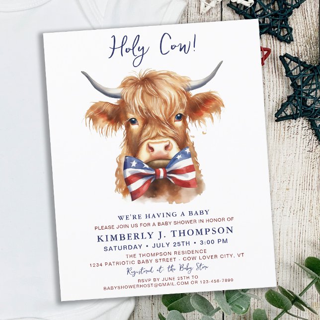 Budget Patriotic Highland Cow Baby Shower Invite (Creator Uploaded)