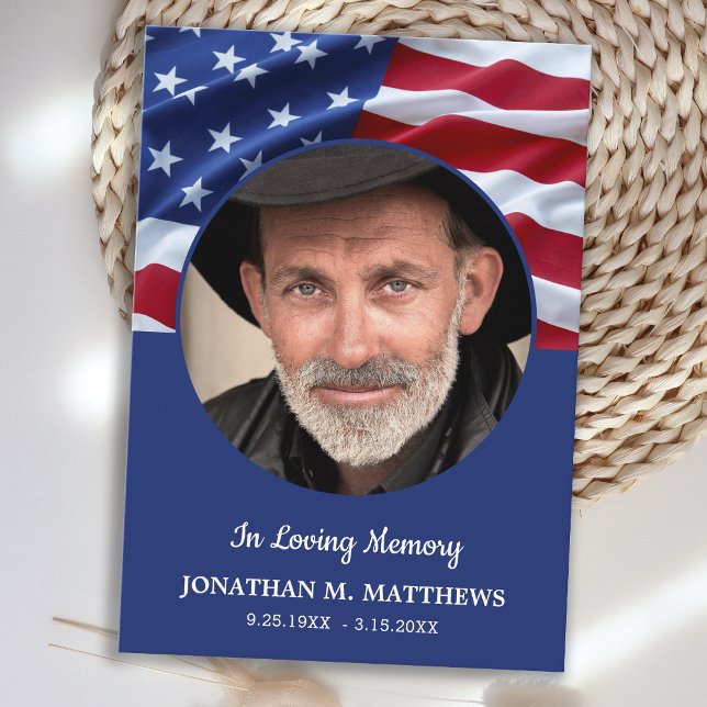 Budget Patriotic Photo Memorial Funeral Thank You Card (Creator Uploaded)
