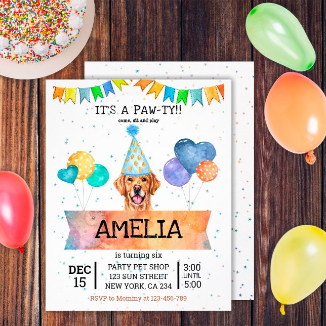 Budget Pawty Golden Retriever Dog Puppy Birthday Flyer (Front and Back)