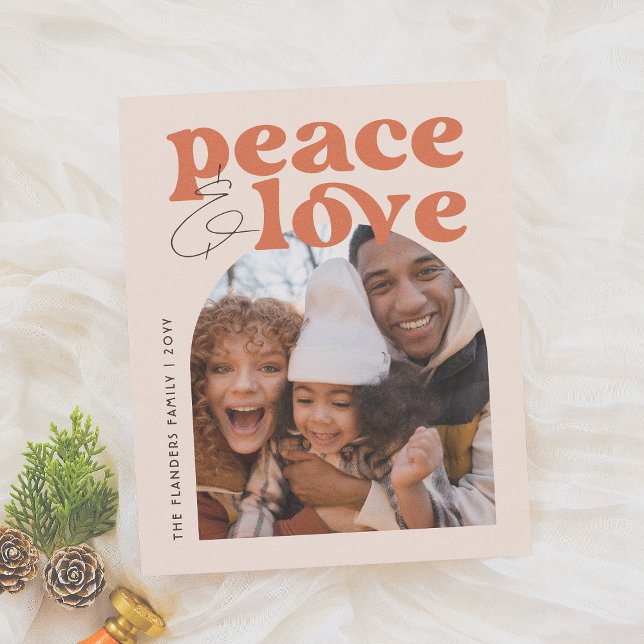 Budget Peace & Love Retro Arch Christmas Photo (Creator Uploaded)