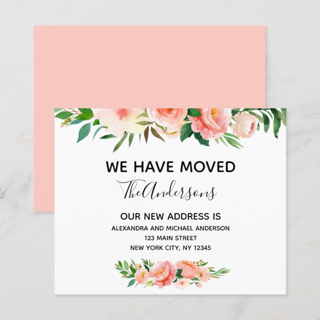 Budget Peach Coral Floral Moving Announcement (Front/Back)
