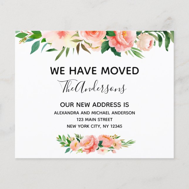 Budget Peach Coral Floral Moving Announcement Flyer (Front)