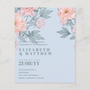 Budget Peach Floral Dusty Blue Sage Leaf Wedding Flyer