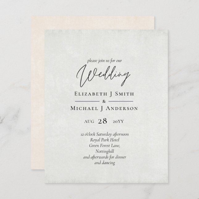 BUDGET Peach Grey Wedding Watercolor Invites (Front/Back)