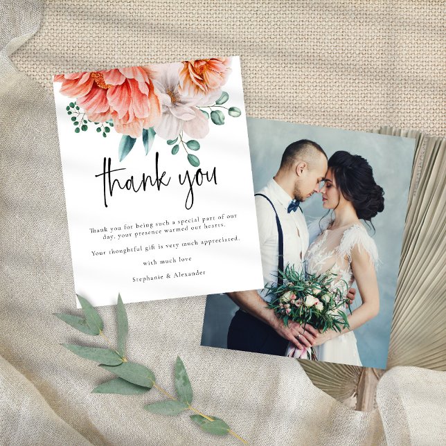 Budget Peach Peonies Photo Wedding Thank You (Creator Uploaded)