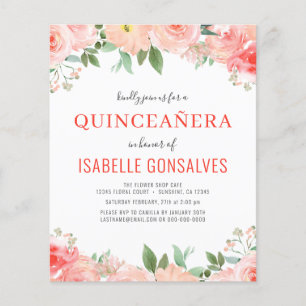 Budget Peach QUINCEAÑERA Birthday Coral Invitation Flyer