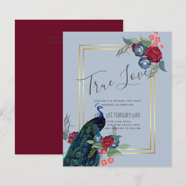 BUDGET  Peacock Blue Burgundy Winter Fall Wedding (Front/Back)