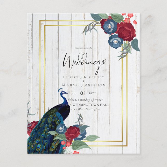 BUDGET  Peacock Blue Burgundy Winter Fall Wedding (Front)