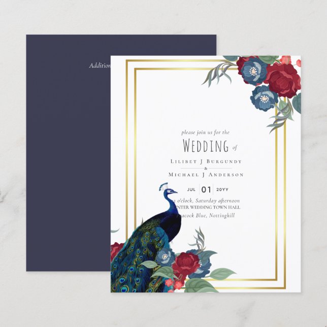 BUDGET  Peacock Blue Burgundy Winter Fall Wedding (Front/Back)
