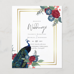 BUDGET Peacock Blue Burgundy Winter Fall Wedding Flyer