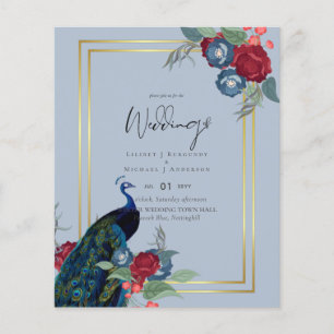 BUDGET Peacock Blue Burgundy Winter Fall Wedding Flyer