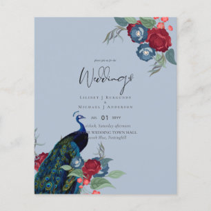 BUDGET Peacock Blue Burgundy Winter Fall Wedding Flyer