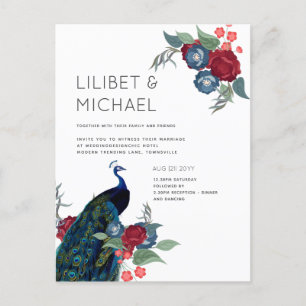 BUDGET  Peacock Blue Burgundy Winter Fall Wedding Postcard