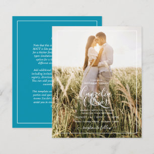 BUDGET Peacock Blue Photo Overlay Wedding Invite