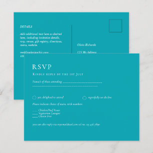 BUDGET Peacock Blue Teal Monochrome Wedding Postcard