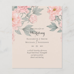 BUDGET  PEONIES Pink Sage Peach Wedding Invite Flyer