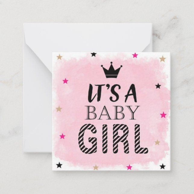 Budget personalised baby girl birth announcement  (Front)