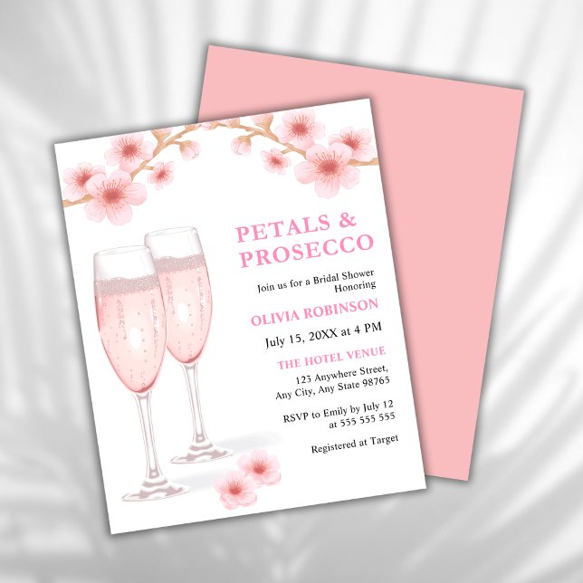 Budget Petals & Prosecco Pink Bridal Shower Invite Flyer (Petals and Prosecco Blush Pink Watercolor Floral Bridal Shower Invitation  )