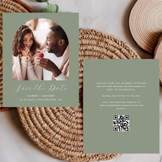 Budget Photo Arch QR Sage Green Save the Date (Creator Uploaded)