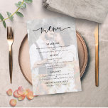 Budget Photo Background Script Wedding Menu<br><div class="desc">Budget Photo Transparent Overlay Background Script Wedding Menu. A LARGER size 5.5” x 8.5” at a budget price, on a SEMI GLOSS 110 lb CARD STOCK, great for invitations, at roughly the same thickness as a postcard, or an elegant 110 lb LINEN stock – for a luxury, slightly thinner feel...</div>