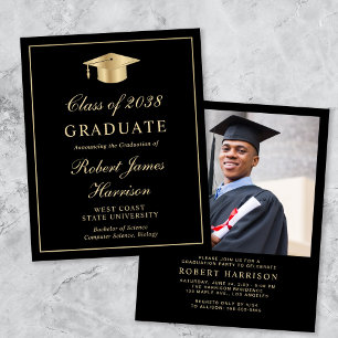 Budget Photo Black Gold Graduation Party Invite