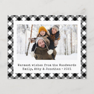 Budget Photo Black White Plaid Holiday Card