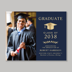 Budget Photo Blue Gold Graduation Announcement