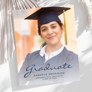 Budget Photo Blue Script Graduation Announcement