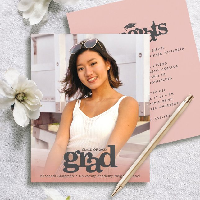 Budget photo blush pink graduation bold invitation (Creator Uploaded)