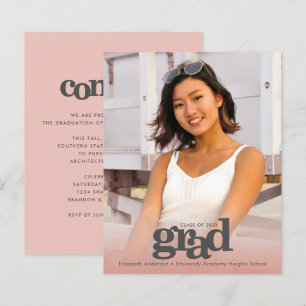 Budget photo blush pink graduation bold invitation