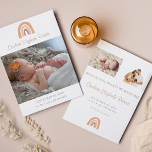 Budget Photo Boho Rainbow Birth Announcement Card
